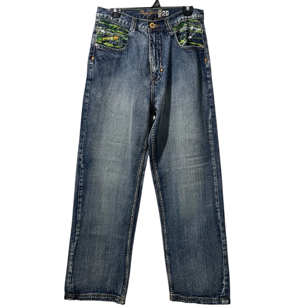 Men's Pepe Jeans London Size 31” x 43” Blue Denim Embroidered‎ Y2K Hip Hop 90s
